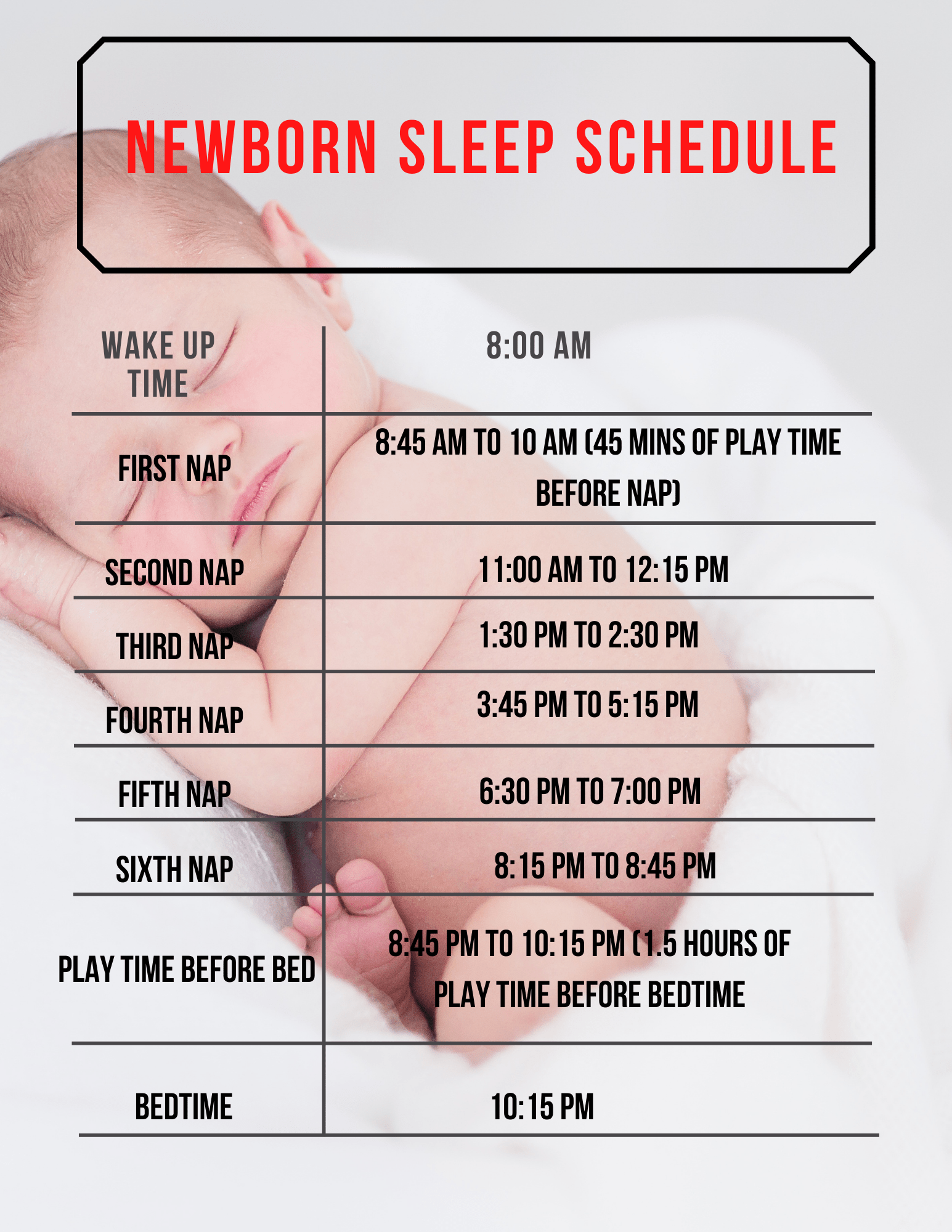 sample sleep schedule for newborn
